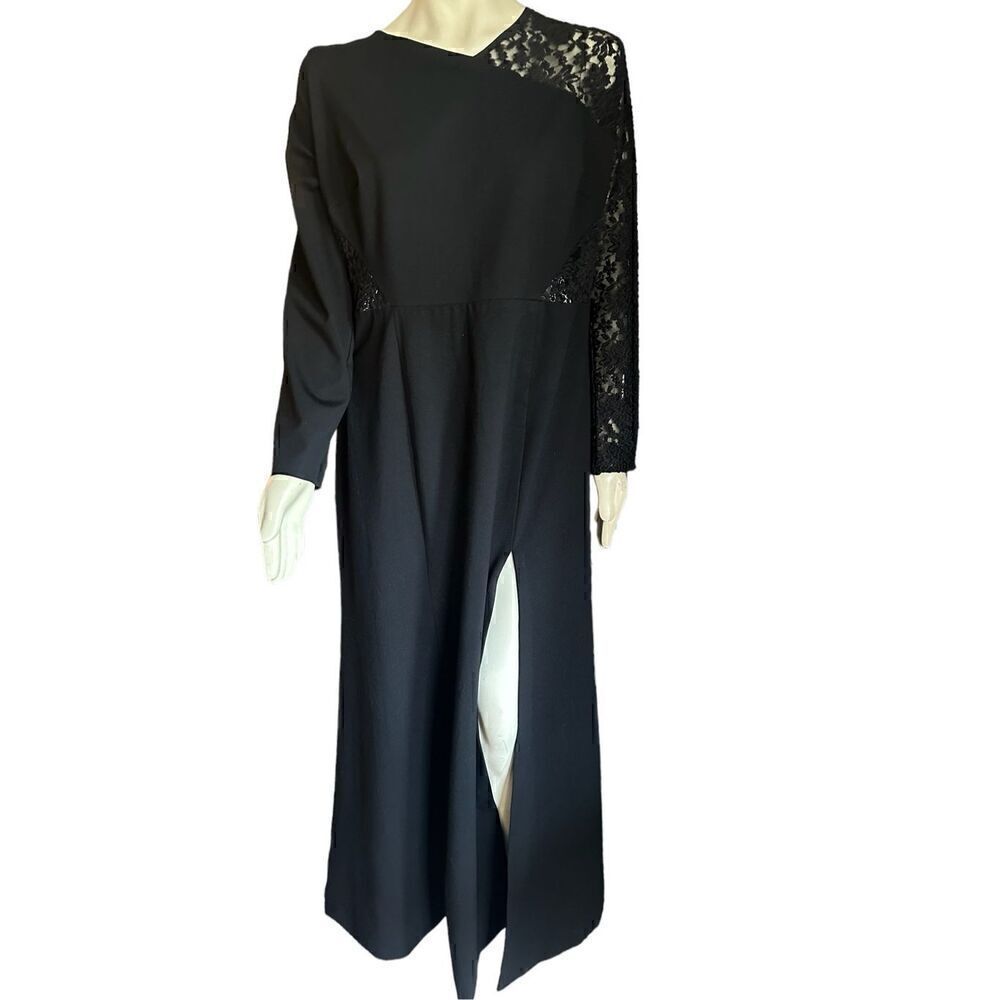 Fame and Partners Women's Asymmetrical Lace V-Back Maxi Dress Black Size 20 NWT